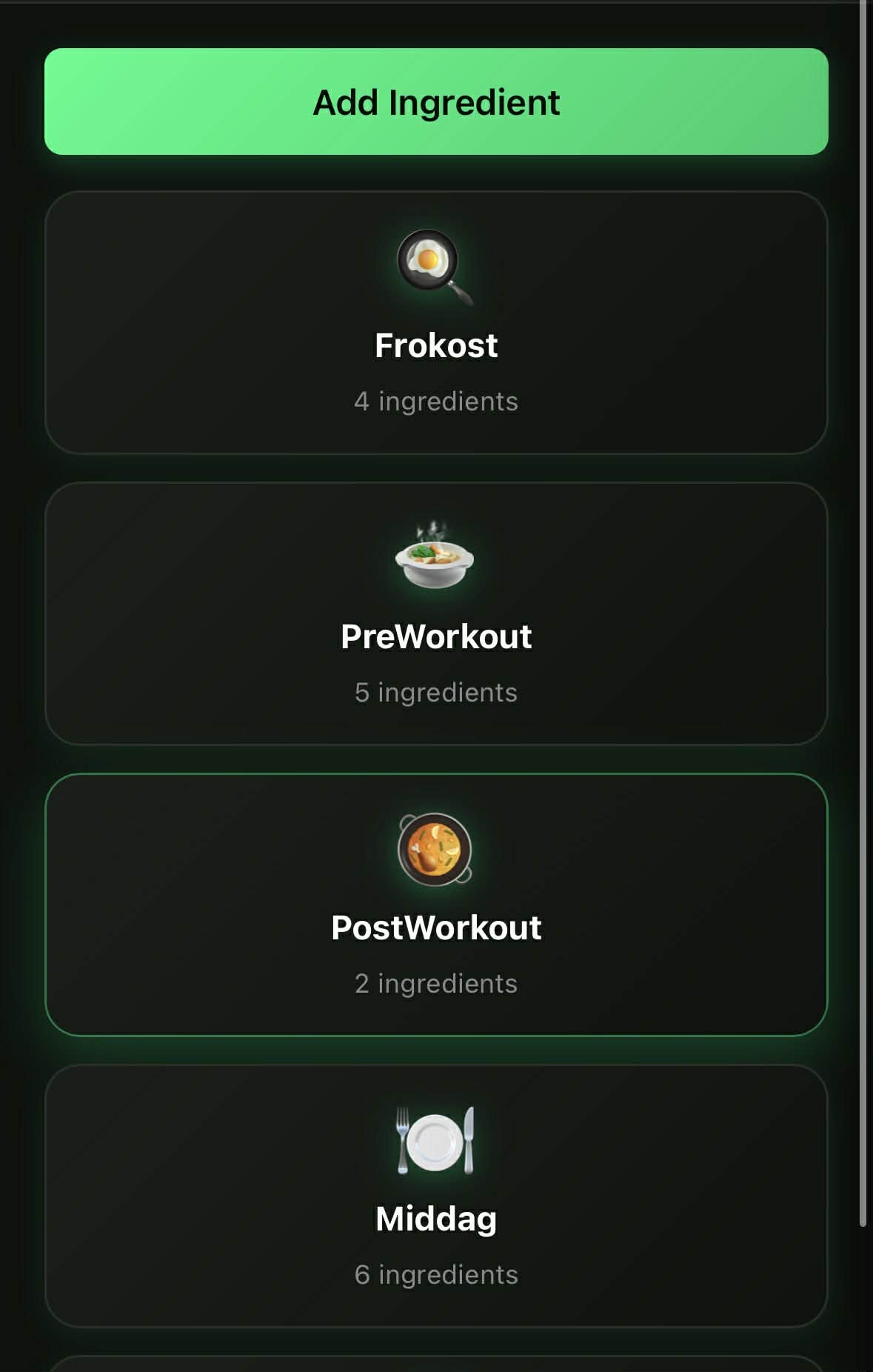 Meal Plan screen